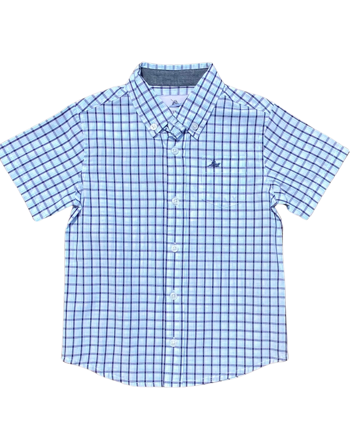 Navy and Aqua Short Sleeve Destin Dress Shirt