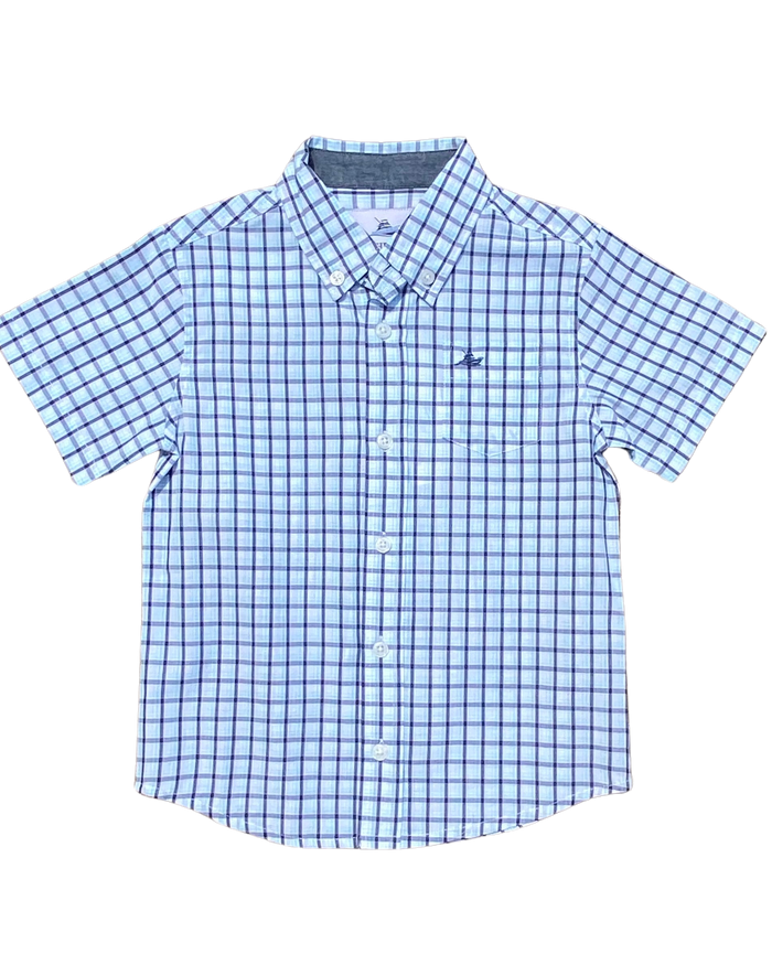 Navy and Aqua Short Sleeve Destin Dress Shirt