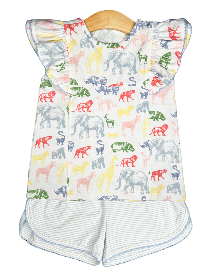 Girls Zoo Friends Ruffle Sleeve Short Set