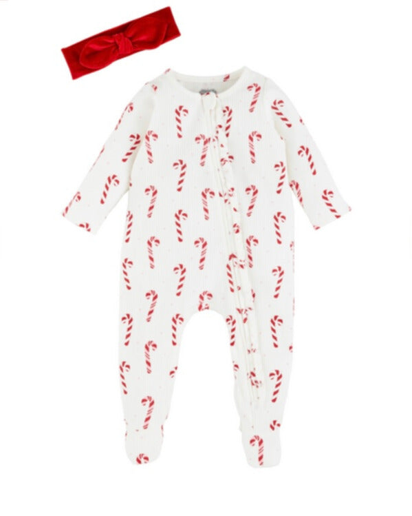 Candy Cane Baby Sleeper and Headband Set