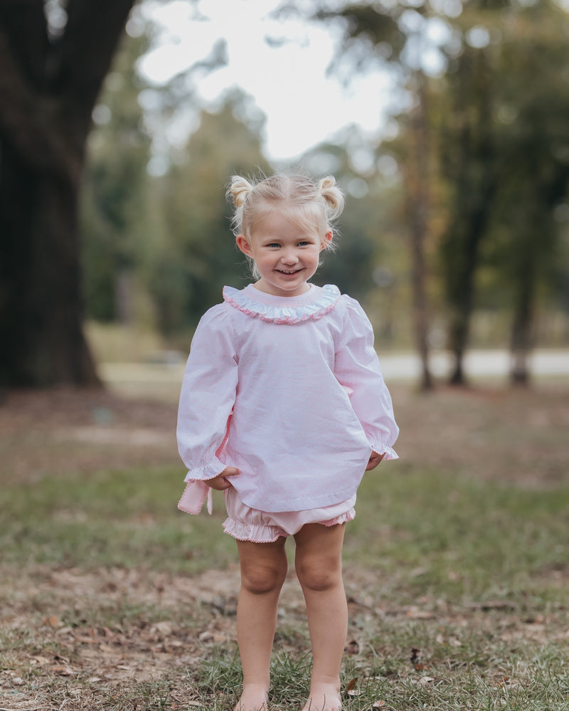 Poppy Pink Geometric Smocked Bloomer Set