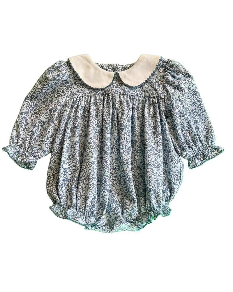 Blue Floral Knit Peter Pan Collar Bubble