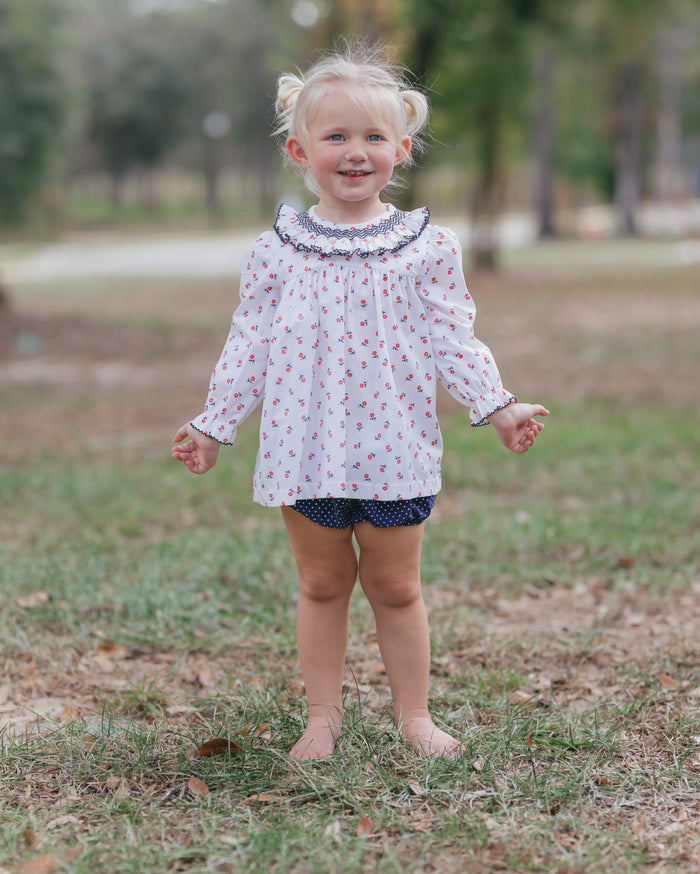 Coral Mini Flowers Smocked Bloomer Set