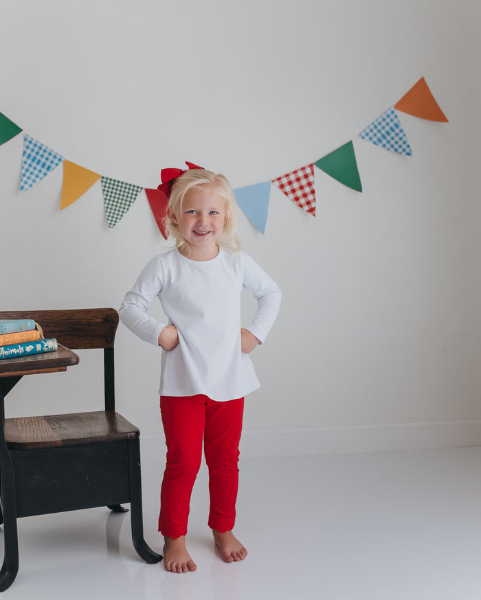 Girls Long Sleeve Swing Top- White