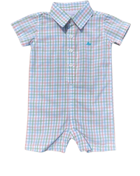 Coastal Plaid Destin Dress Shirt Romper