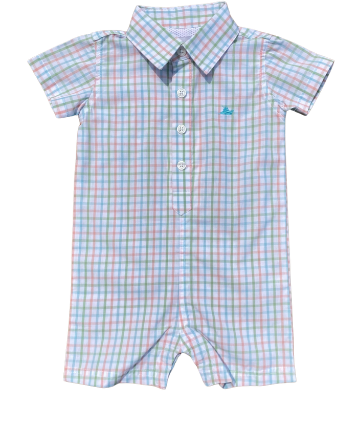 Coastal Plaid Destin Dress Shirt Romper