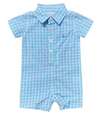 Opal and Blue Plaid Dress Shirt Romper