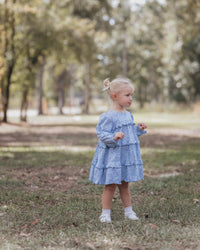 Blue Floral Knit Layered Panel Dress