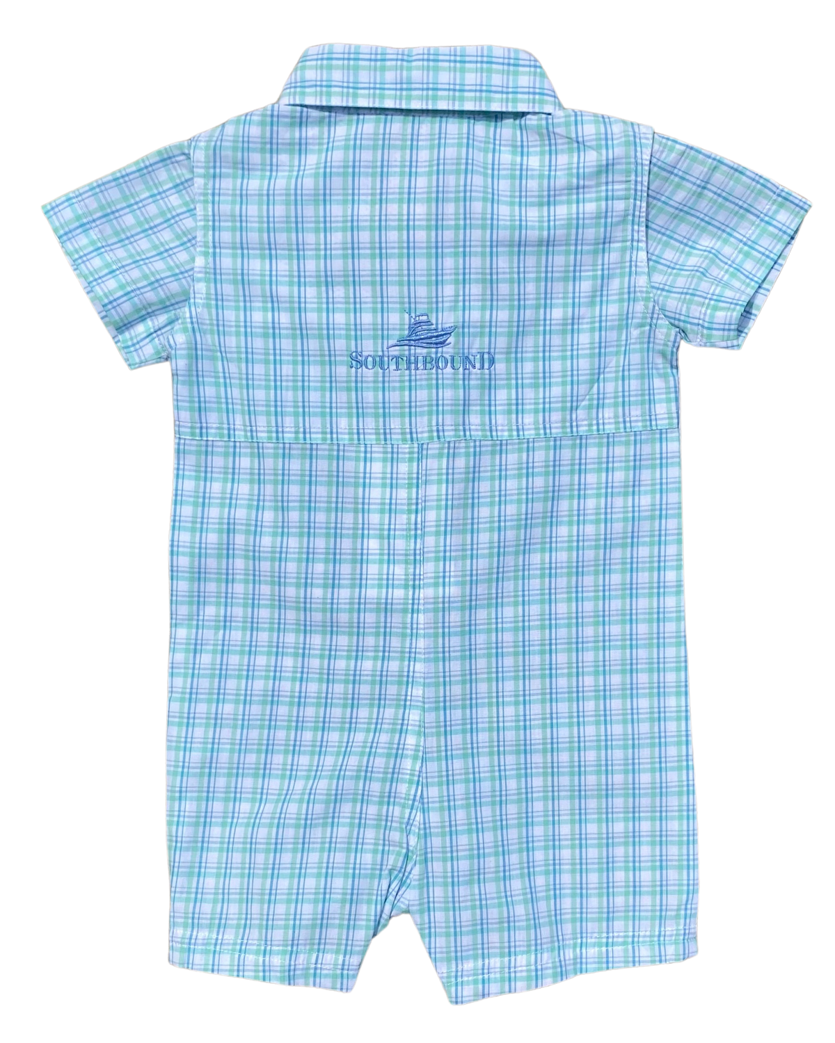 Opal and Blue Plaid Dress Shirt Romper