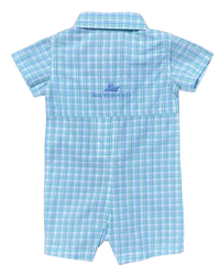 Opal and Blue Plaid Dress Shirt Romper