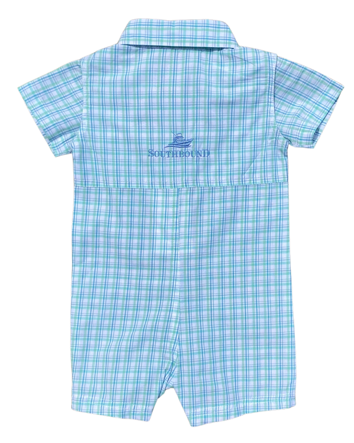 Opal and Blue Plaid Dress Shirt Romper