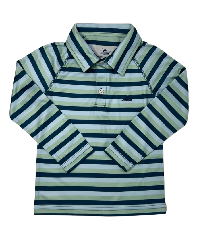 Blue and Smoke Green Long Sleeve Performance Polo