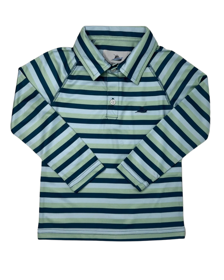 Blue and Smoke Green Long Sleeve Performance Polo