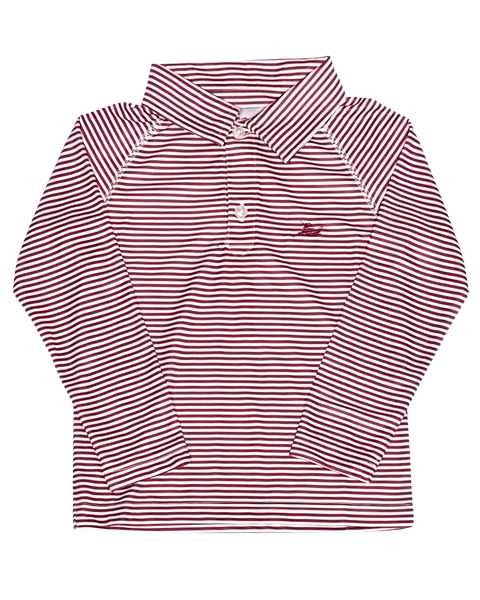 White and Red Stripe Long Sleeve Performance Polo