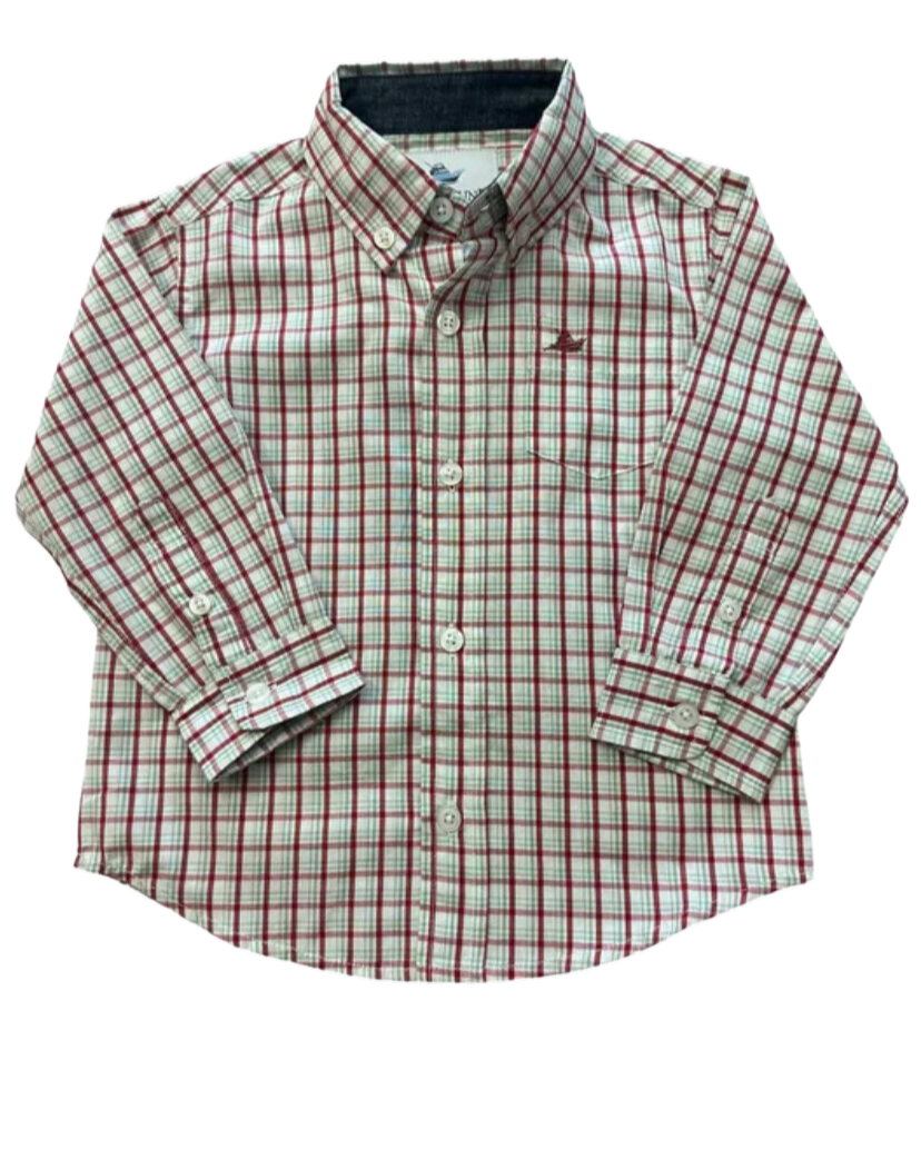 Red and Green Long Sleeve Plaid Destin Dress Shirt