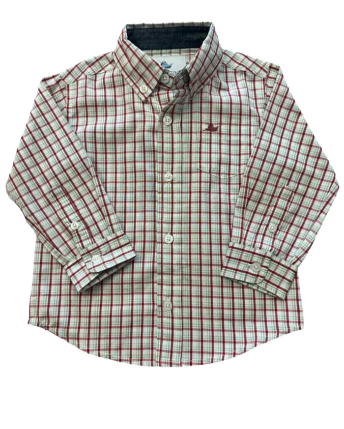 Red and Green Long Sleeve Plaid Destin Dress Shirt