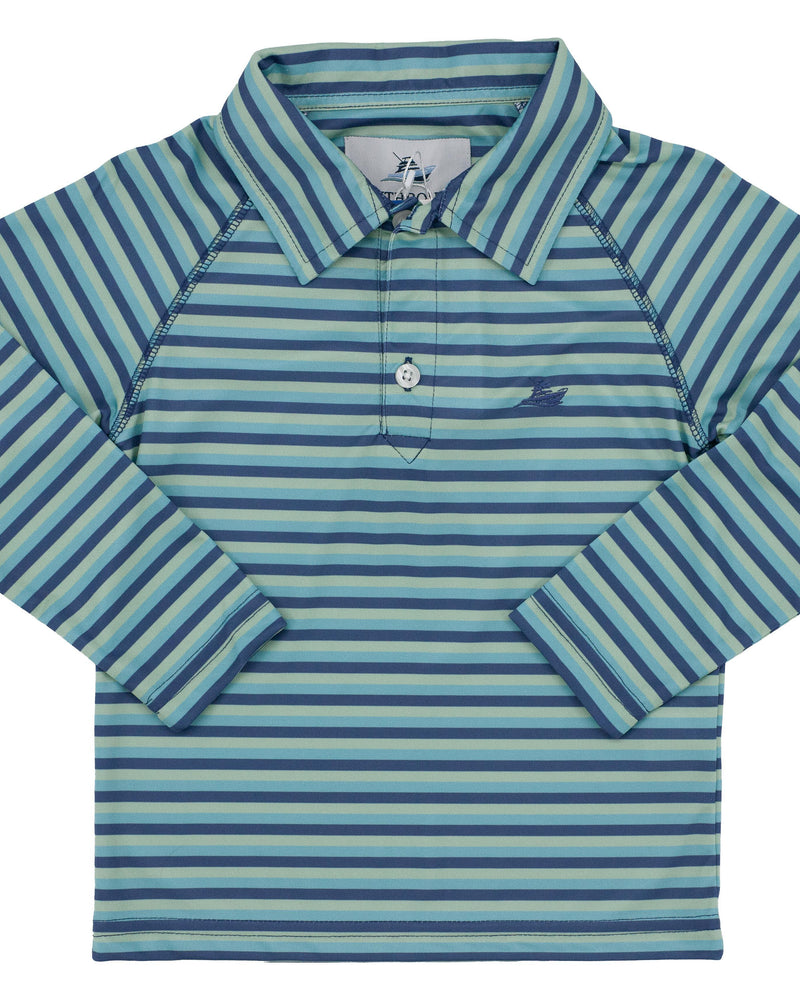 Navy/Nile/Smoke Long Sleeve Performance Polo