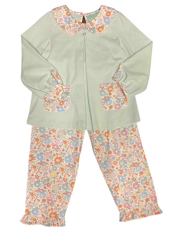 Mint Floral Violet Pant Set