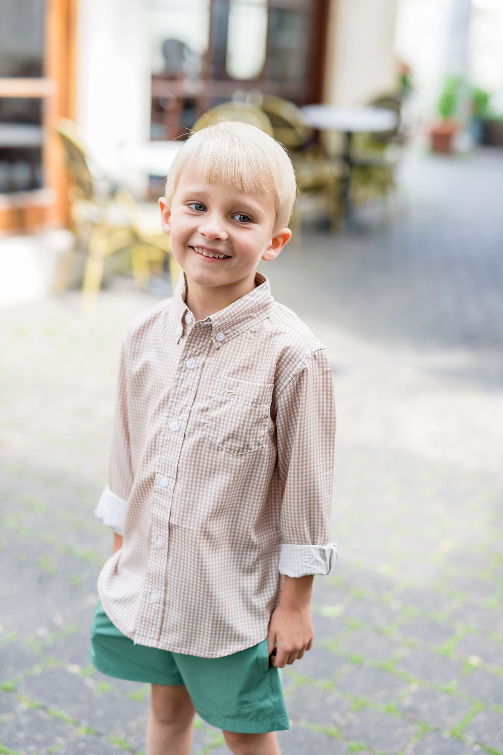 Brown Gingham Performance Button-Down Dress Shirt