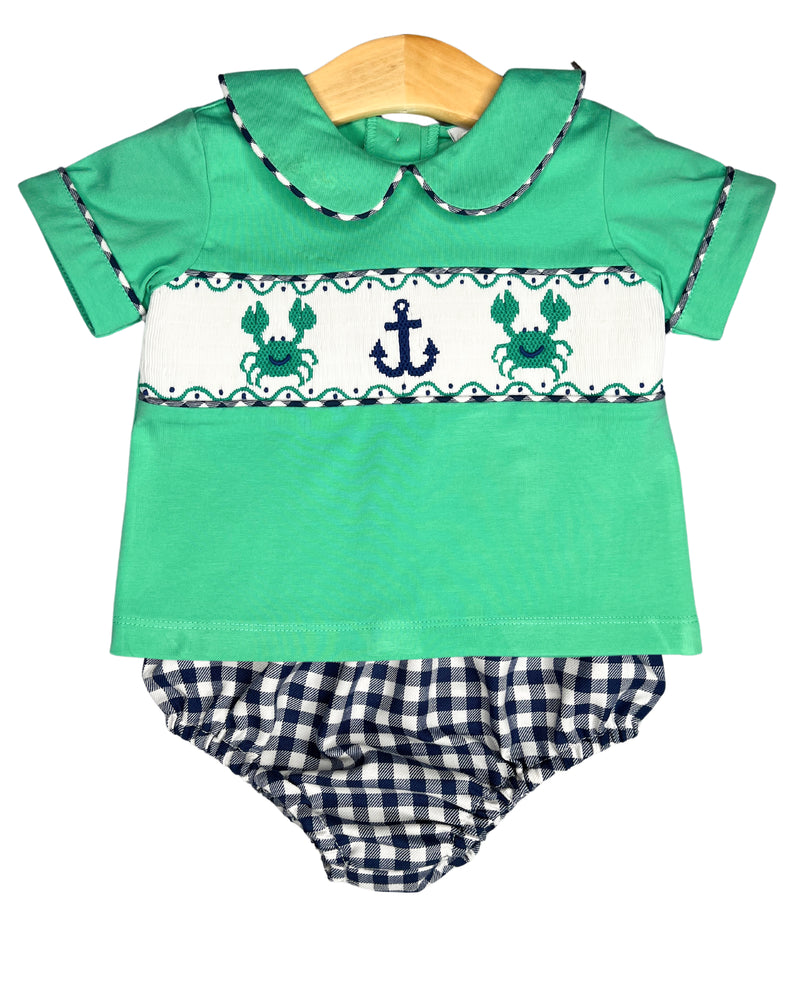 Boys Smocked Crab Bloomer Set