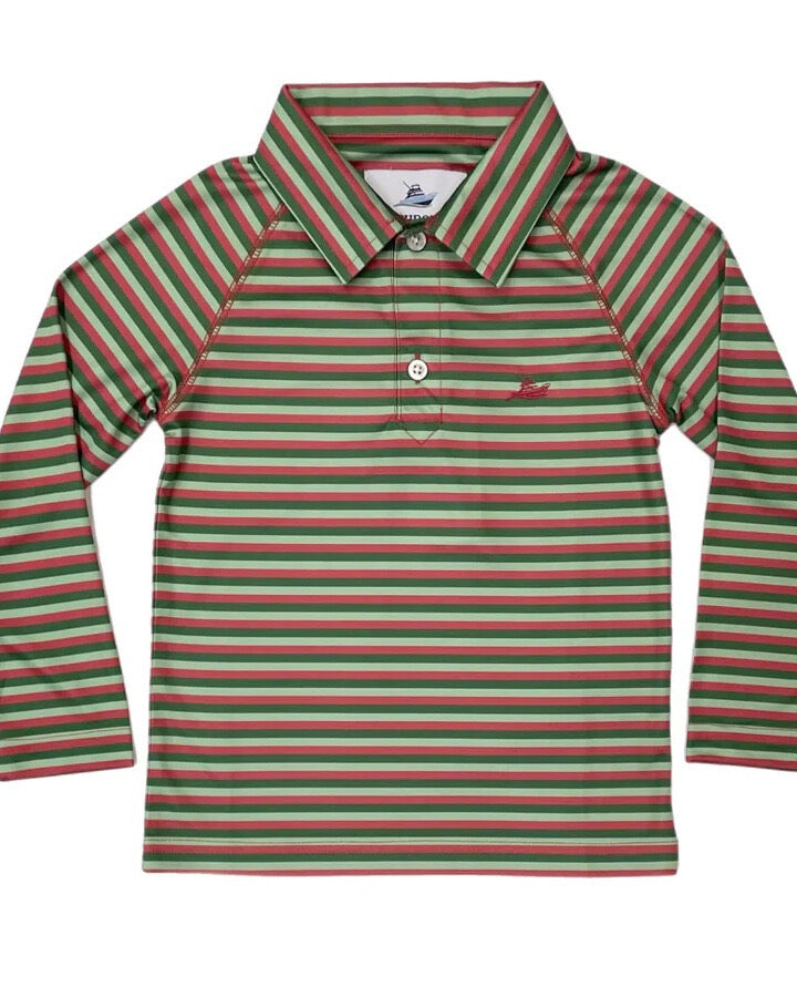 Red and Green Long Sleeve Performance Polo