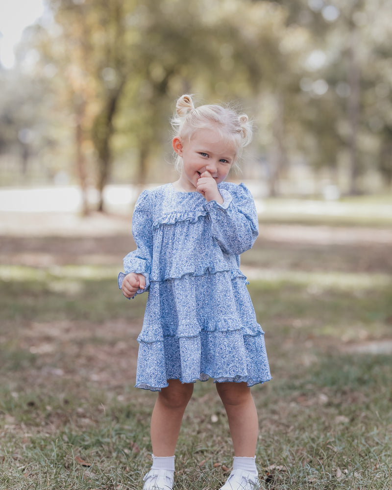 Blue Floral Knit Layered Panel Dress