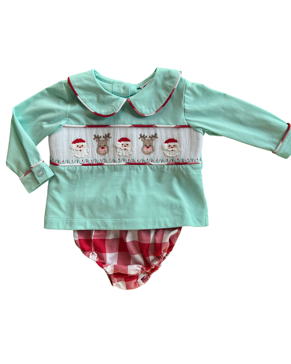 Santa Face Smocked Boy Bloomer Set