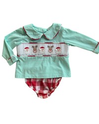 Santa Face Smocked Boy Bloomer Set