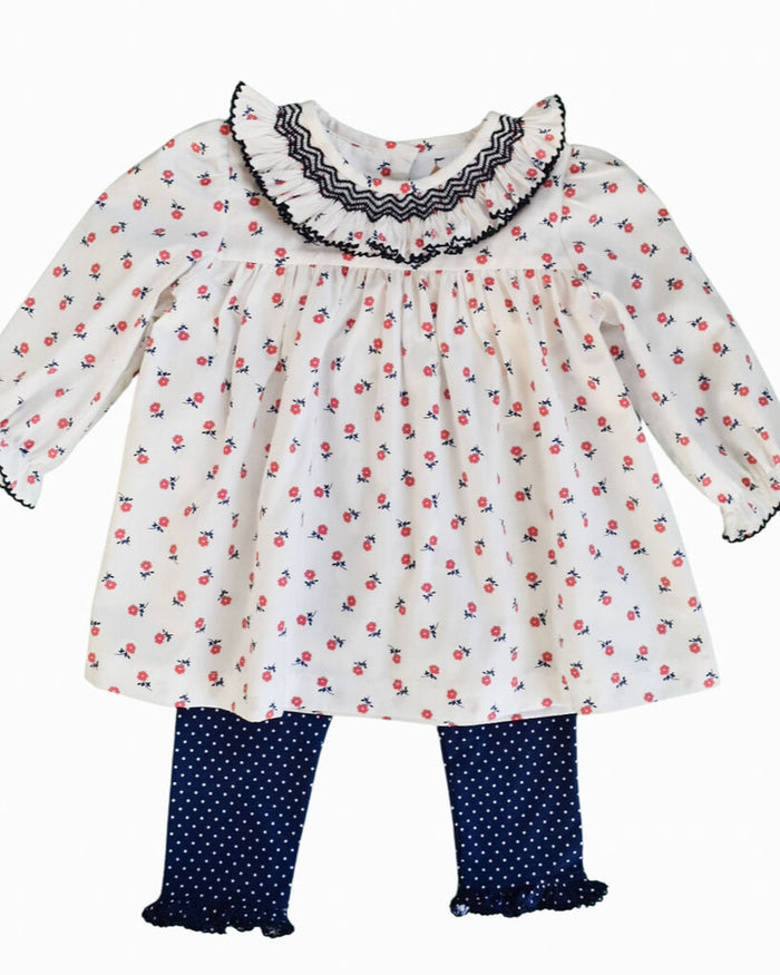 Coral Mini Flowers Smocked Pant Set