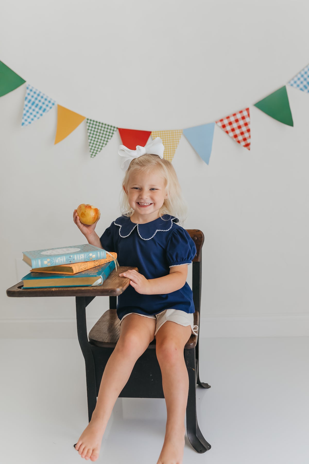 Navy Scallop Collared Top