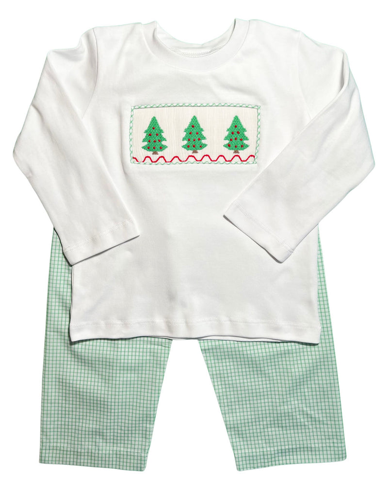 Classic Christmas Tree Smocked Pant Set