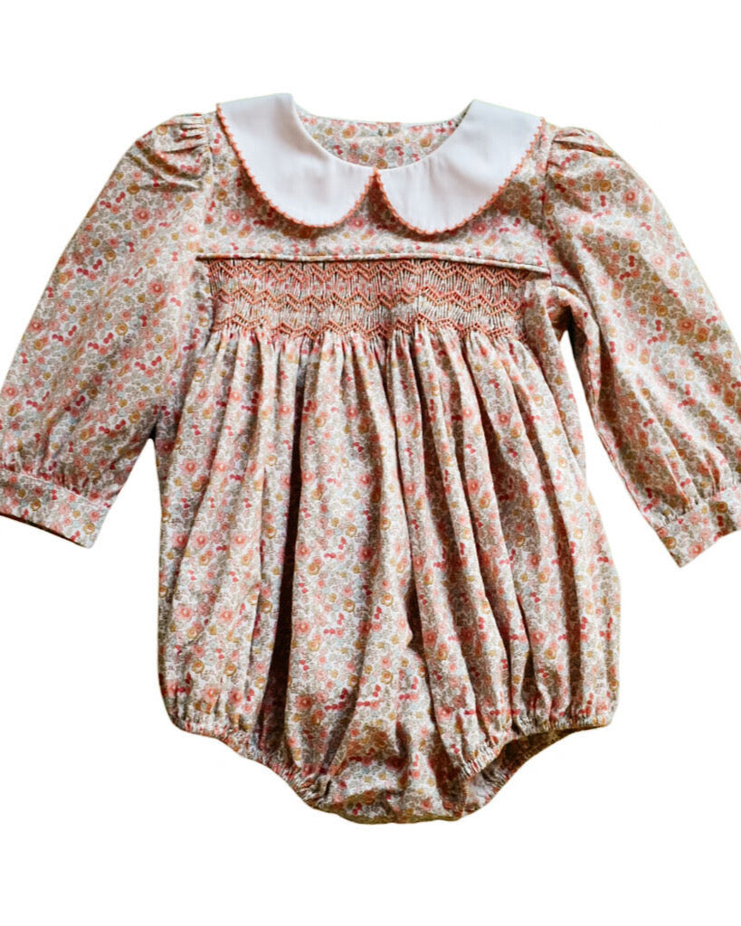 Olivia Orange Mini Flowers Smocked Bubble