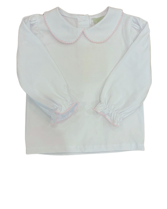 Girls Peter Pan Top- White/Pink