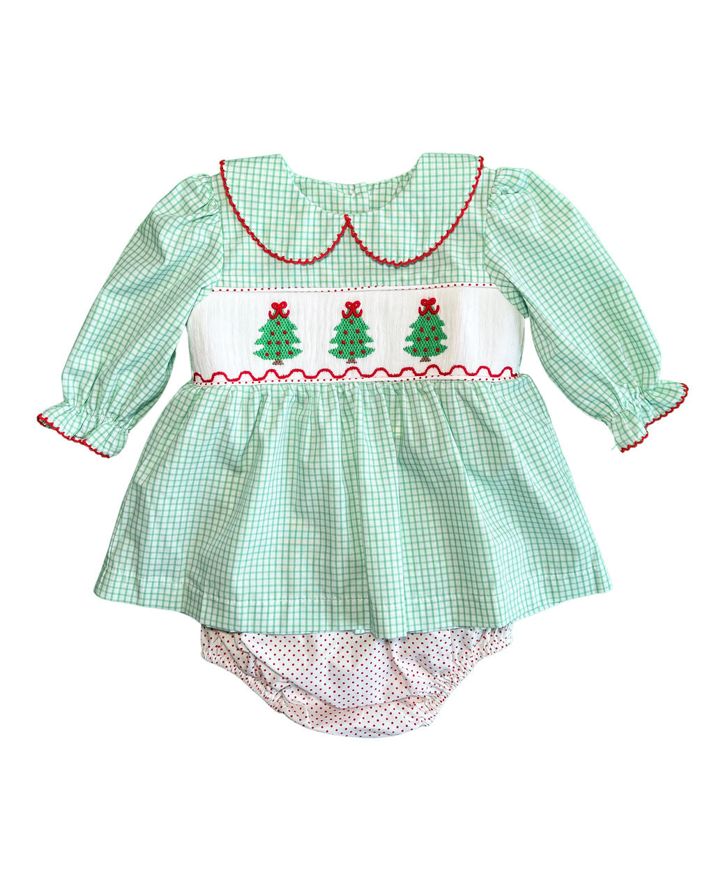 Classic Christmas Tree Smocked Girls Bloomer Set