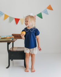 Navy Scallop Collared Top