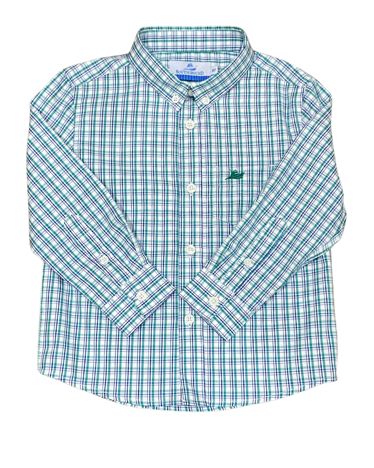 Blue and Green Ridge Plaid Long Sleeve Destin Dress Shirt