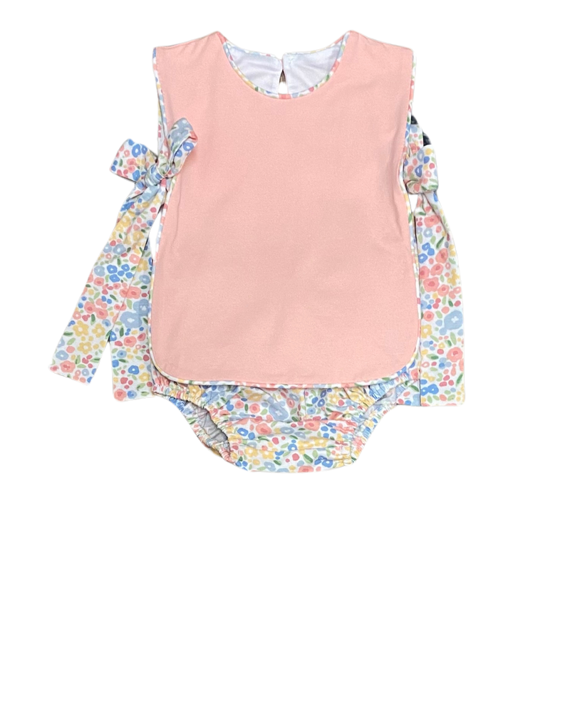 Pink and Blue Floral Bow Side Bloomer Set