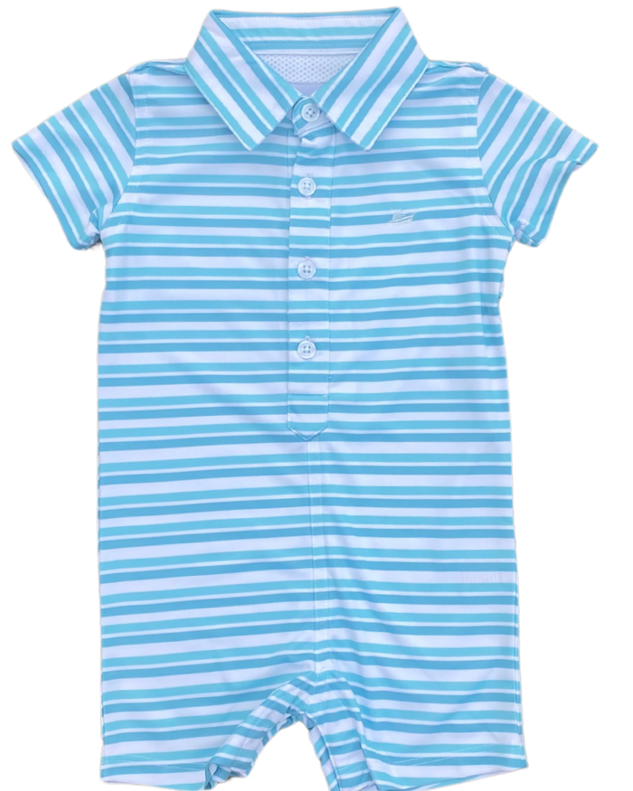 Blue/Aqua/Porcelain Polo Romper