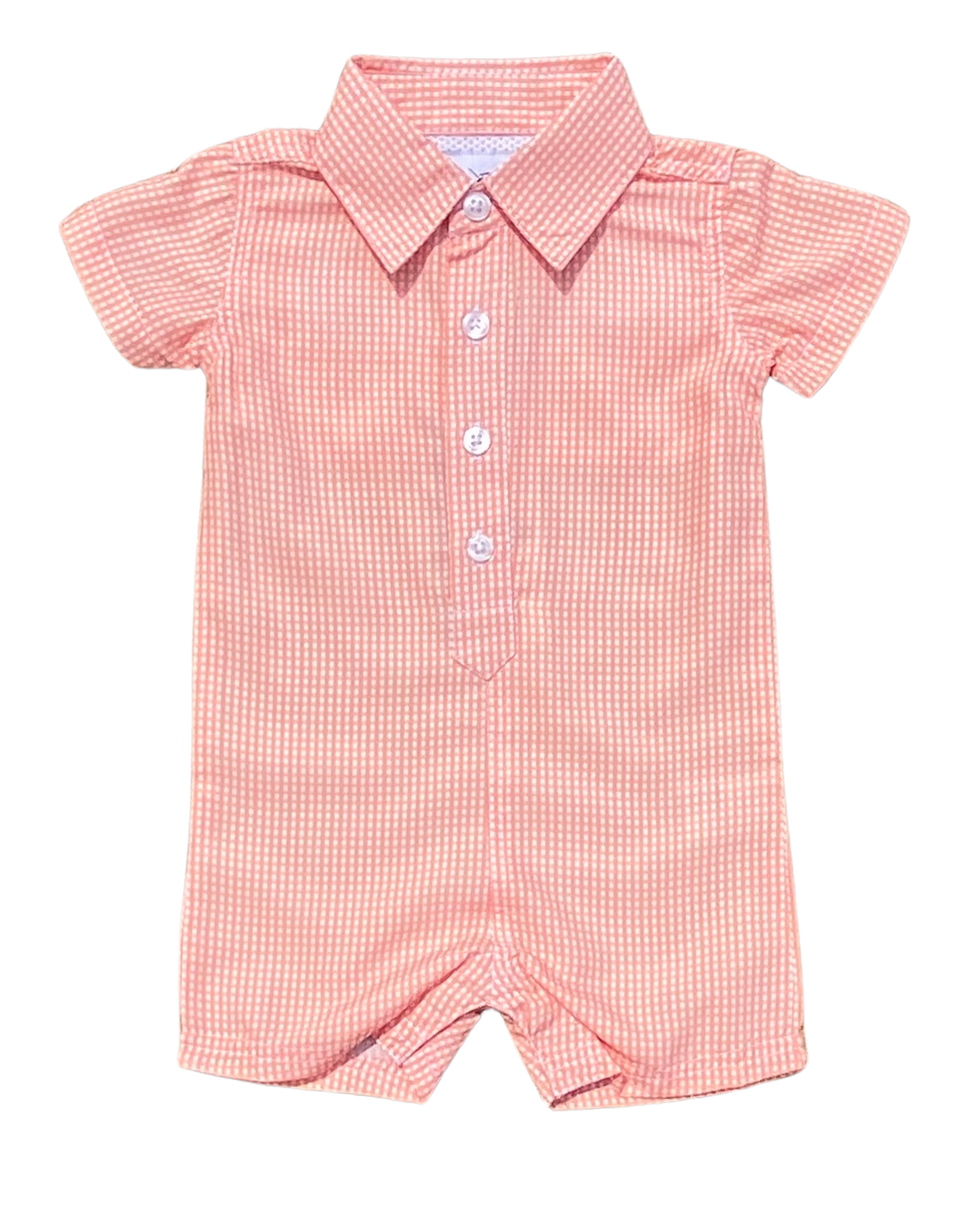 Orange Gingham Dress Shirt Romper