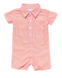 Orange Gingham Dress Shirt Romper