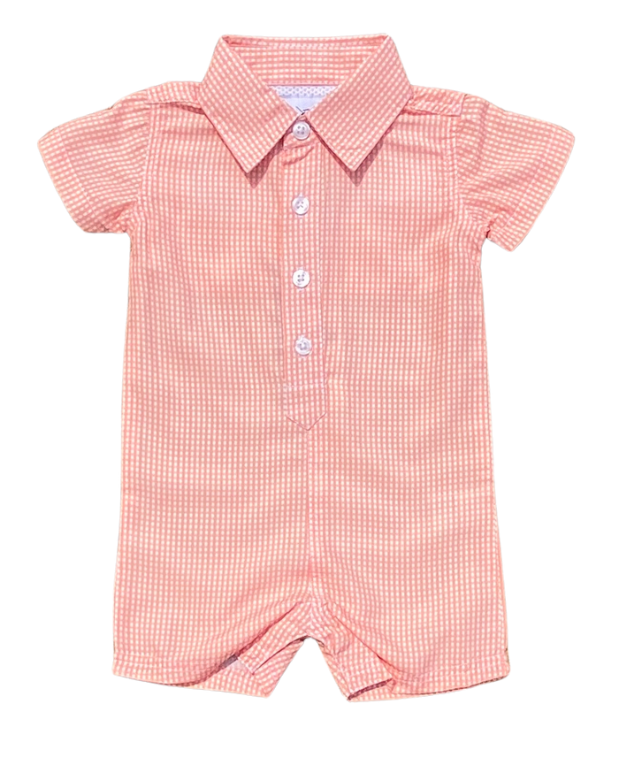 Orange Gingham Dress Shirt Romper