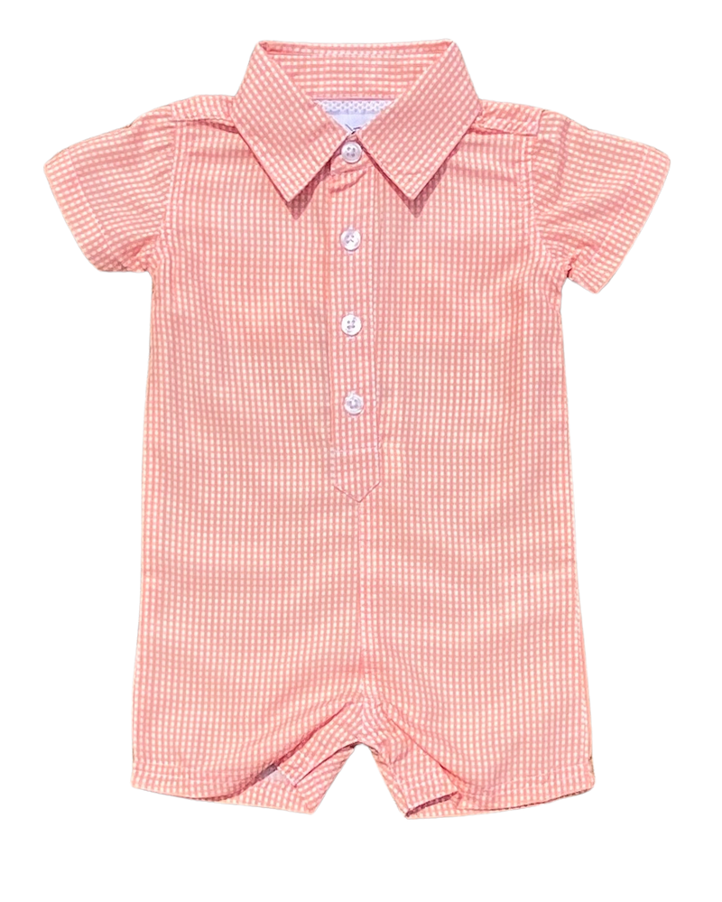 Orange Gingham Dress Shirt Romper