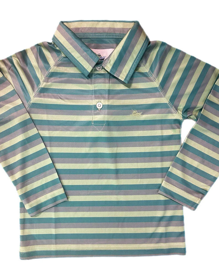 Blue/Green/Abyss Long Sleeve Performance Polo