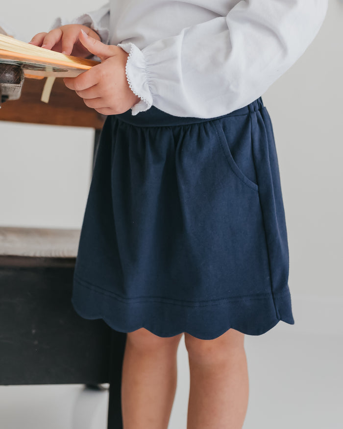 Girls Scallop Skirt- Navy