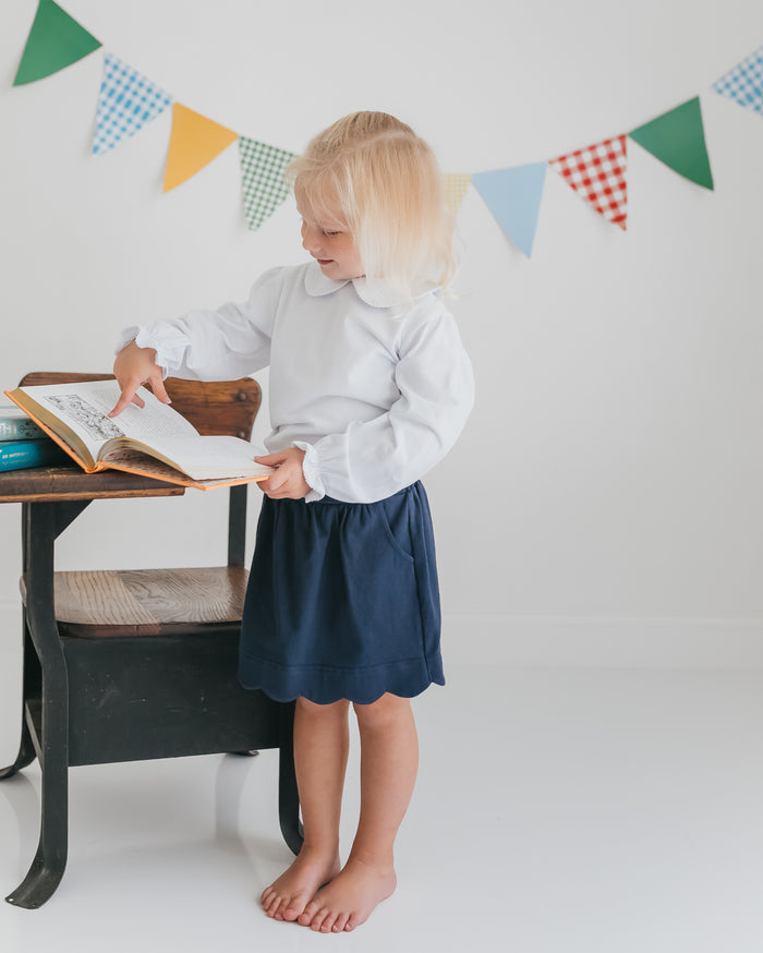 Girls Scallop Skirt- Navy