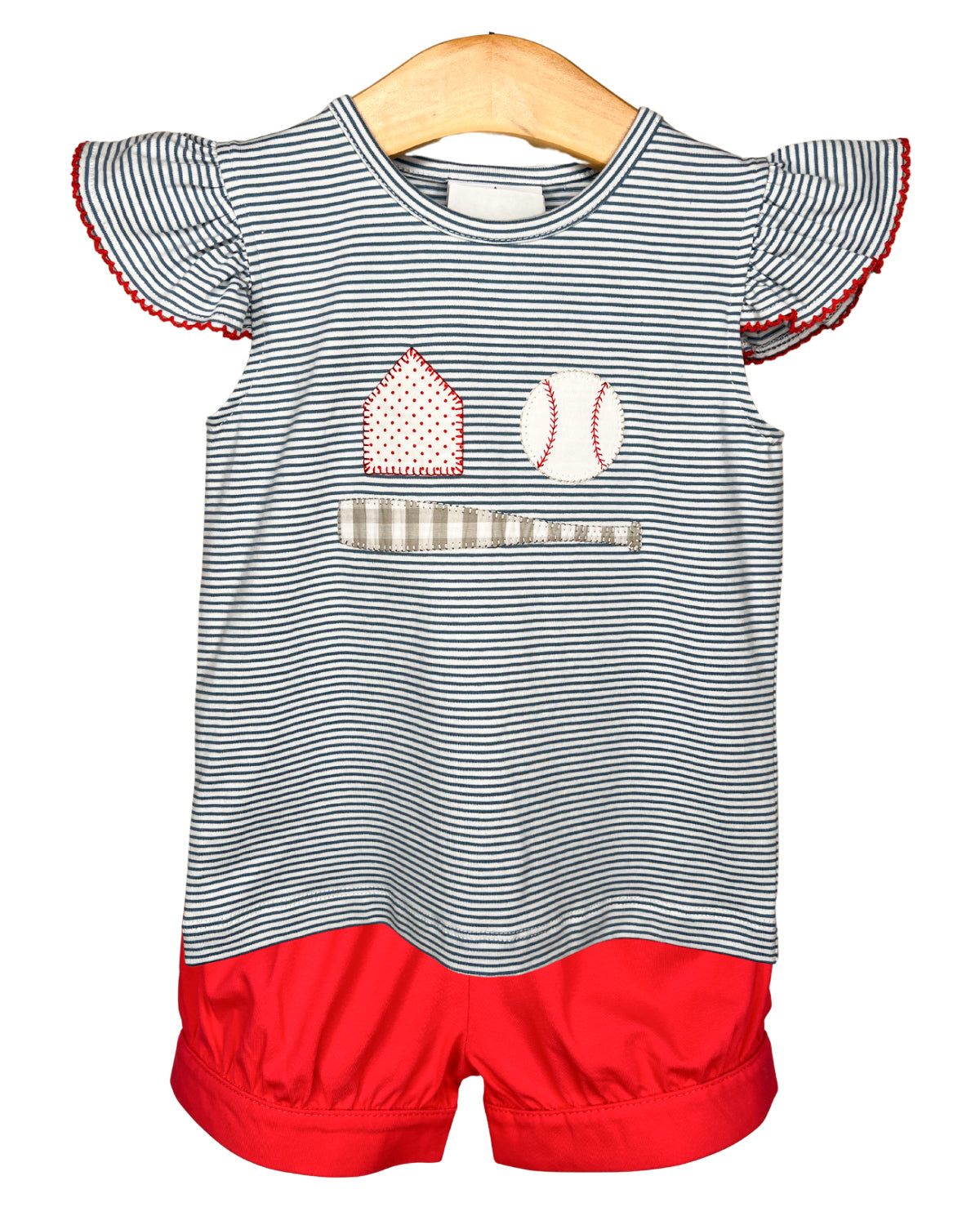 Girls Baseball Applique Short Set