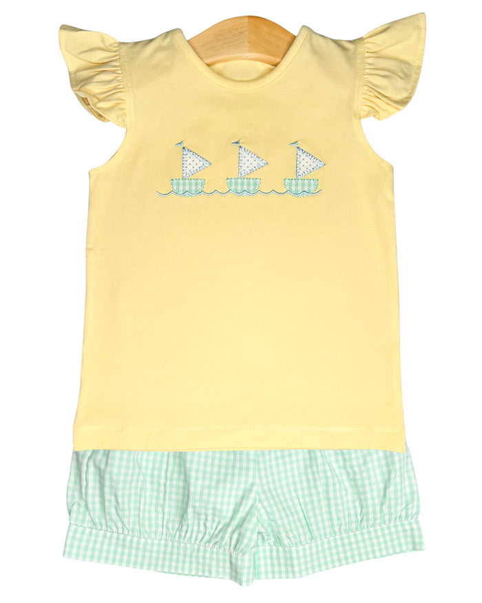 Girls Sailboat Applique Short Set