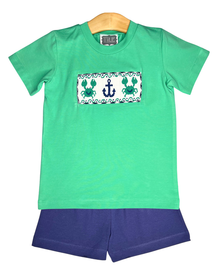 Boys Smocked Crab Short Set