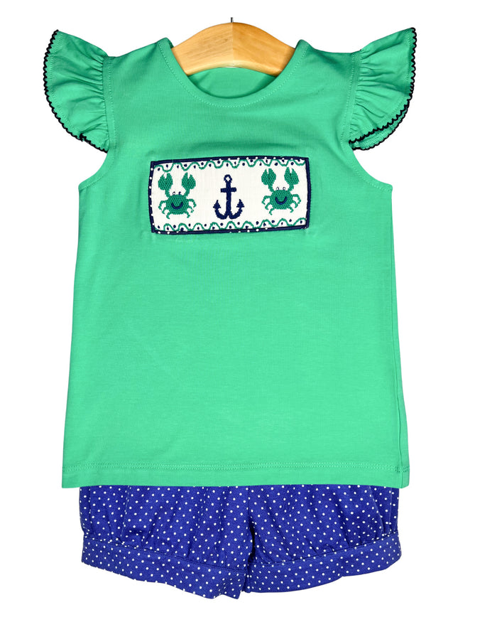 Girls Smocked Crab Short Set