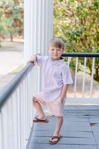 Pink and Blue Plaid Short Sleeve Destin Dress Shirt